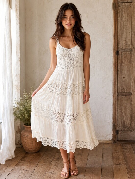 Signature by Robbie Bee Dresses & Skirts - Signature by Robbie Bee Ivory Lace Tiered Midi Dress